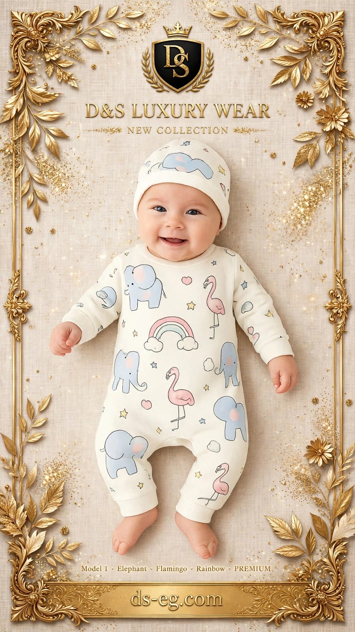 Model 1 - Elephant, Flamingo & Rainbow Romper